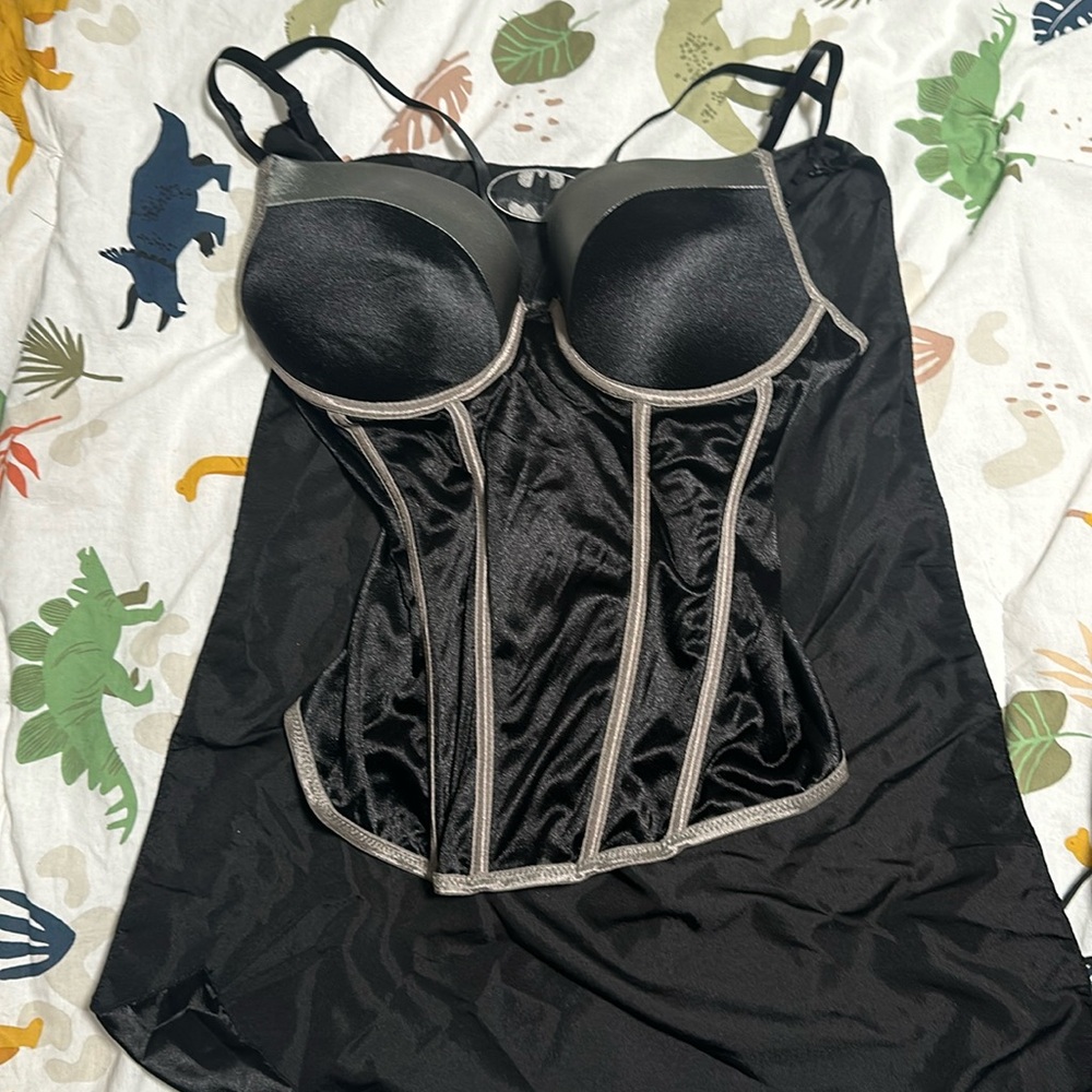Women’s corset Batman top with cape and hard plastic mask